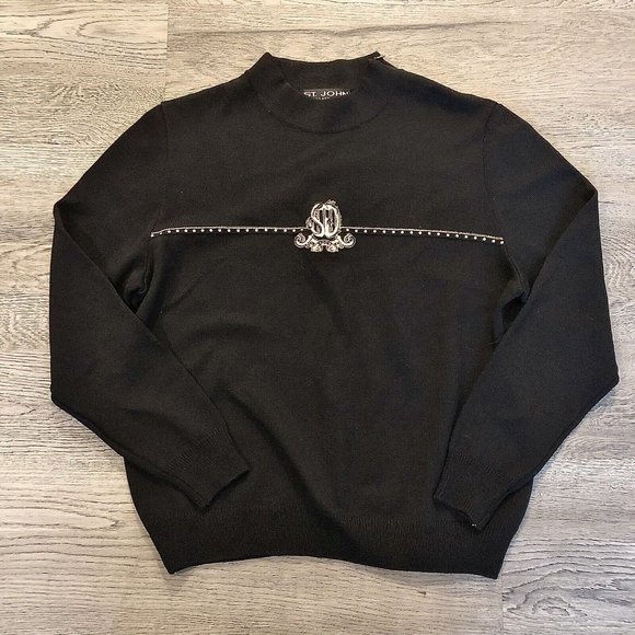 Vintage new St. John Sport mock neck knit boxy embroidered cropped sweatshirt - Picture 5 of 16